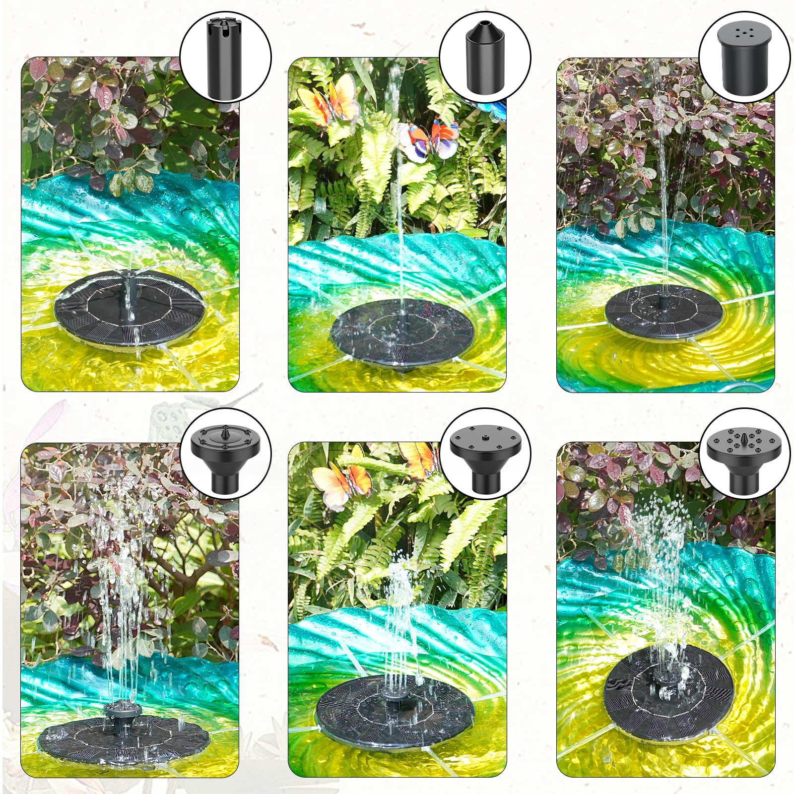 AMZtime solar fountain water-spray reaching up to 20 inches under bright sun.