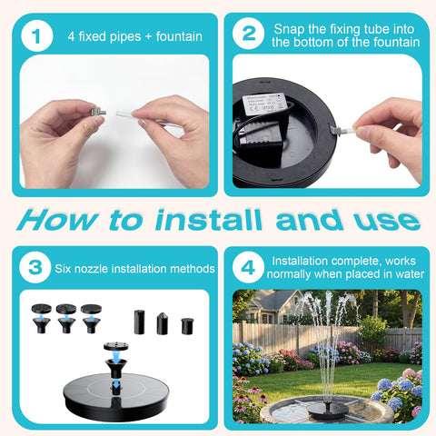AMZtime solar fountain nozzle options customize spray patterns