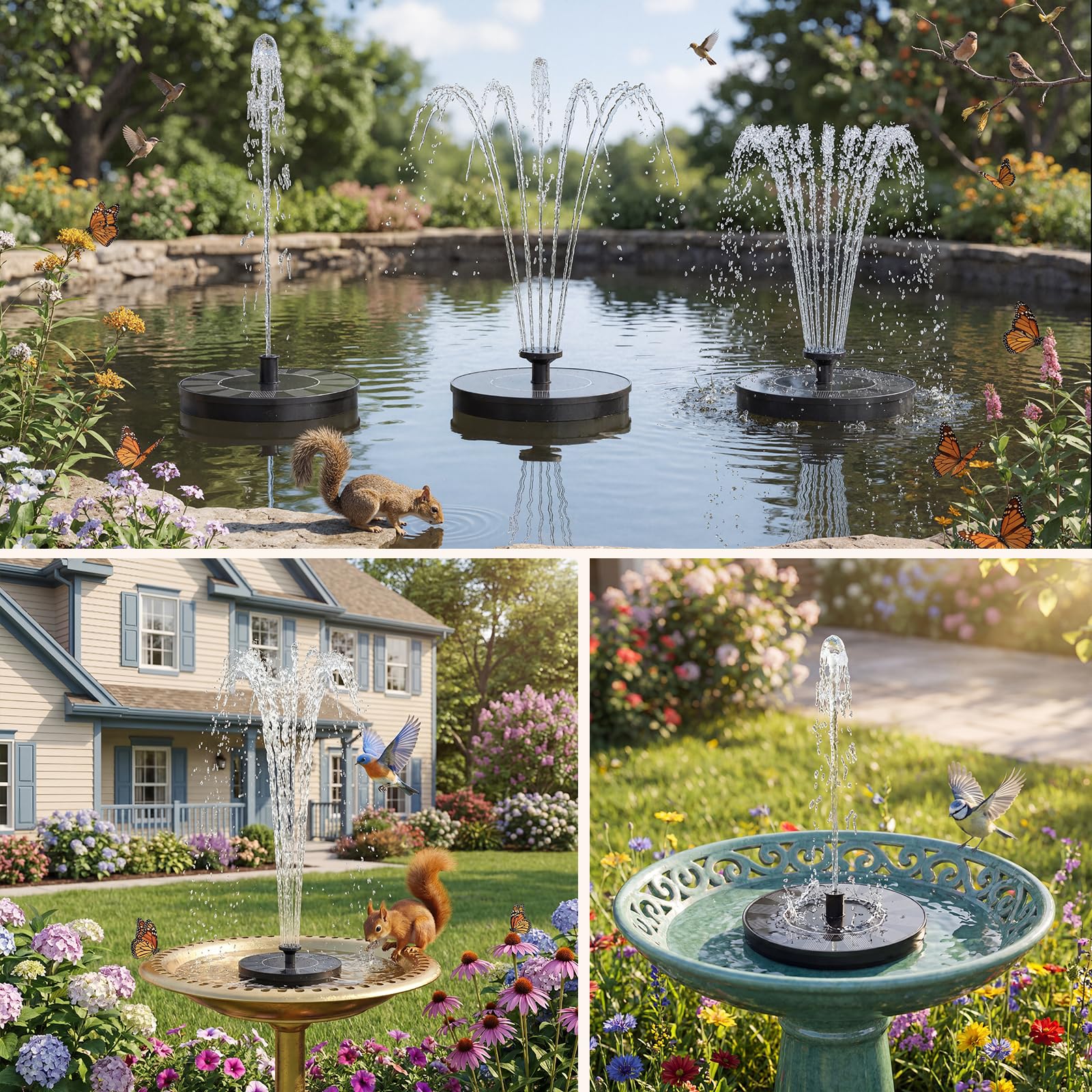 AMZtime solar fountain promotes water circulation for garden ponds