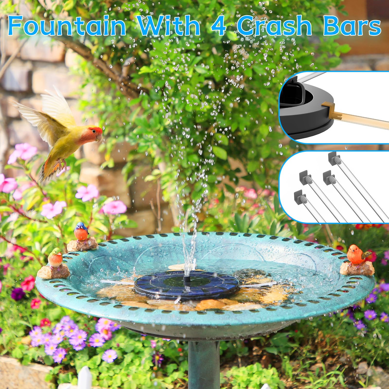 AMZtime solar panel enables quick-start fountain operation in sunlight