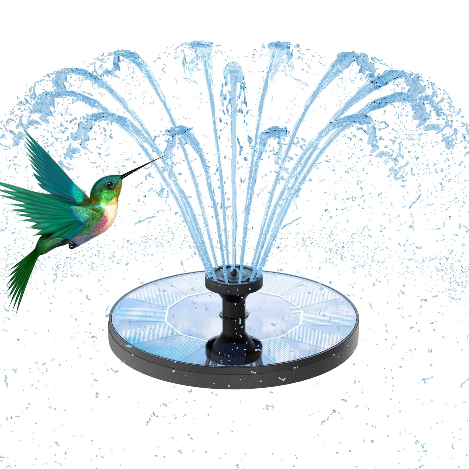 AMZtime solar water fountain with 6 nozzles for versatile bird bath sprays