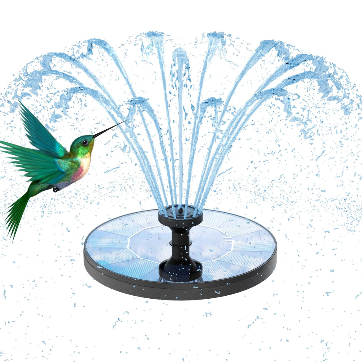 AMZtime solar water fountain with 6 nozzles for versatile bird bath sprays