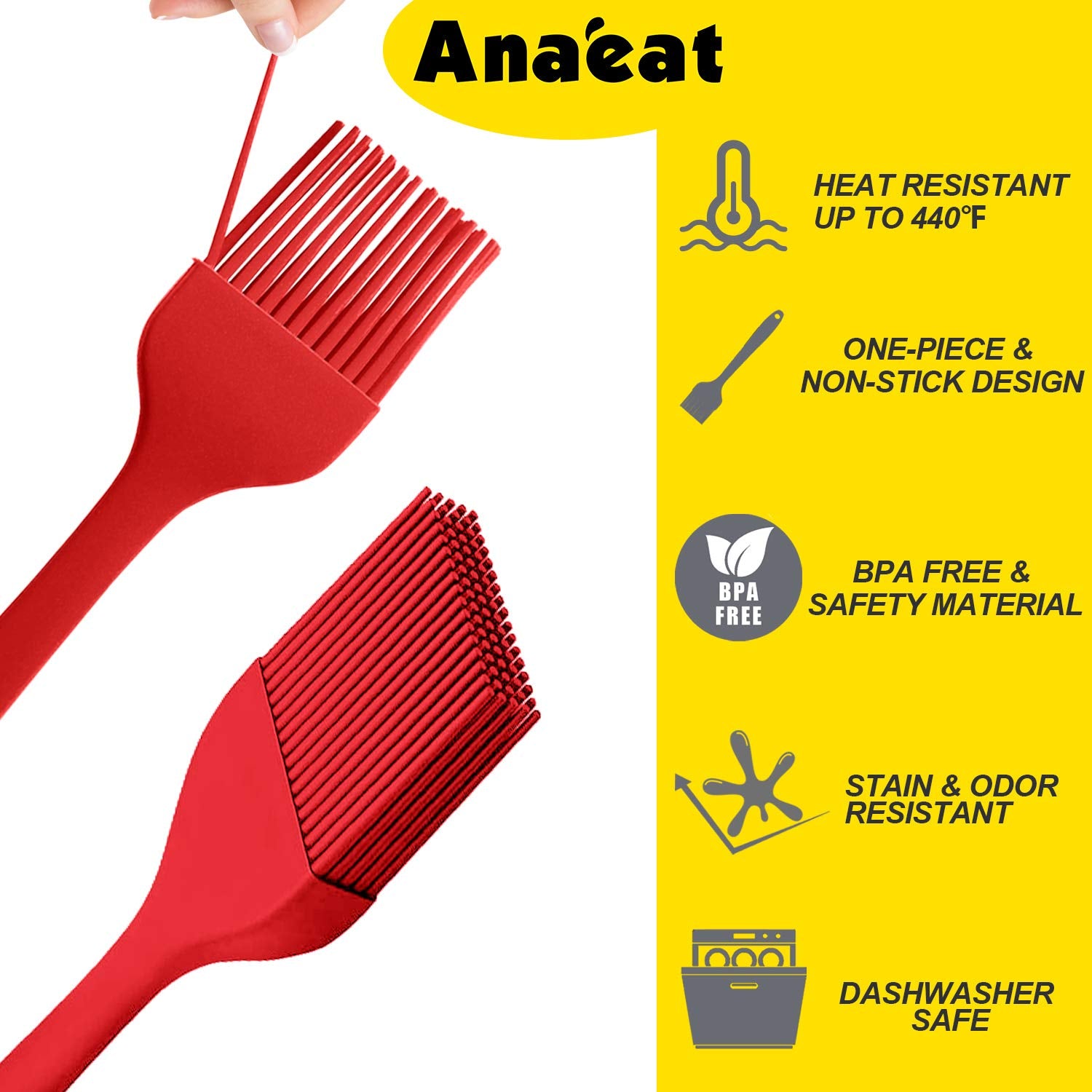 Anaeat thick bristles hold sauce for even coverage.