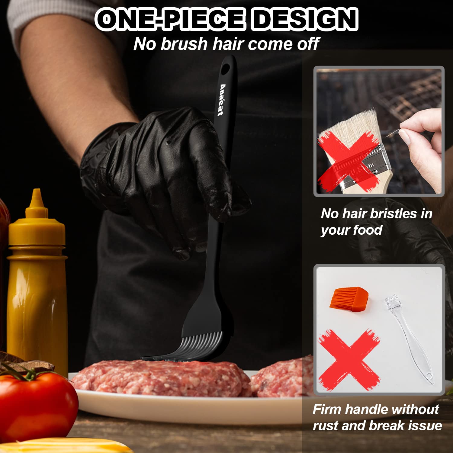 Anaeat one-piece design close-up, seamless brush for safer, easier cleaning.
