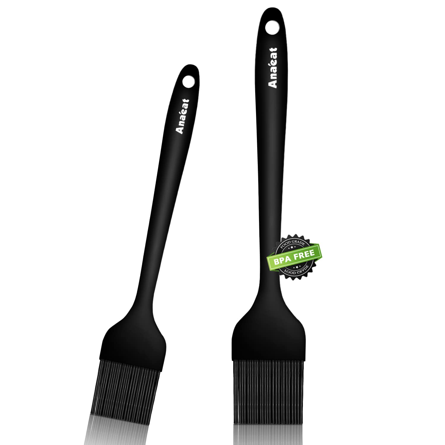 Anaeat two-pack silicone basting brushes, front view, ready for even oil distribution.
