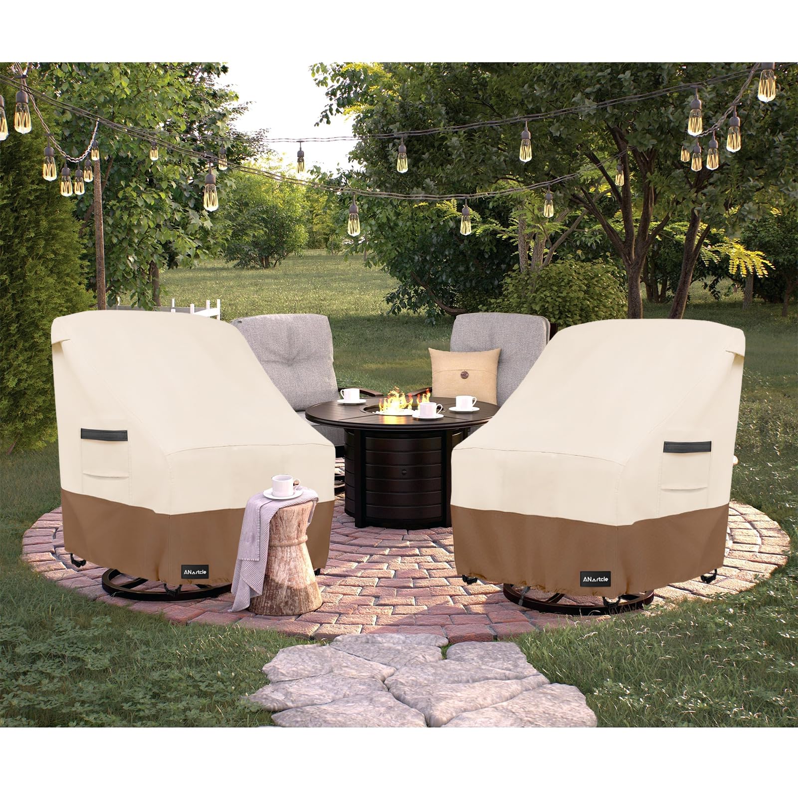 ANartcle outdoor swivel chair cover front view protects from rain and debris