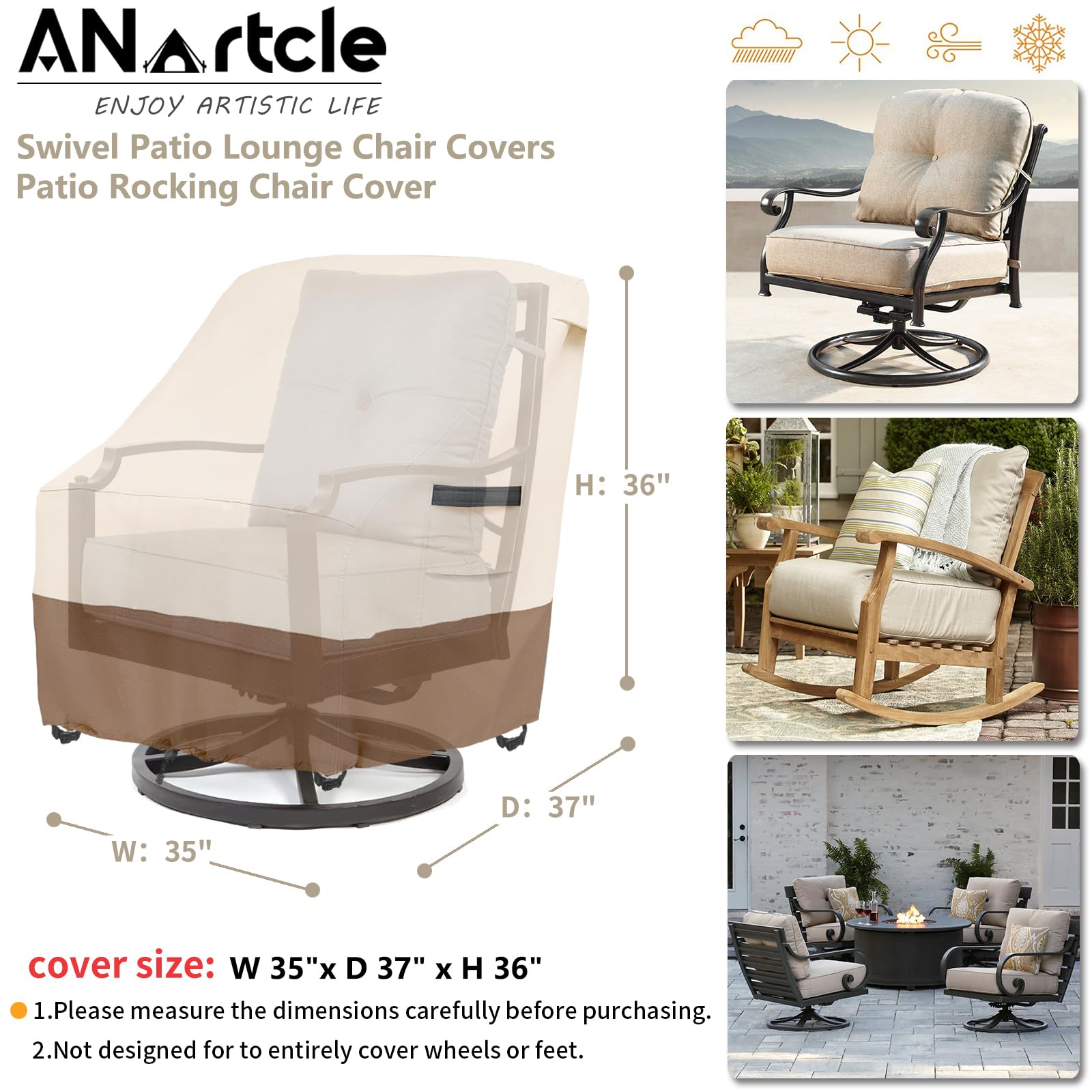ANartcle swivel chair cover beige color fits patio furniture for all-season protection.