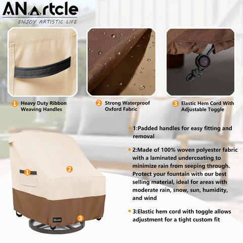ANartcle swivel chair cover brown color highlights strap and windproof secure fit.