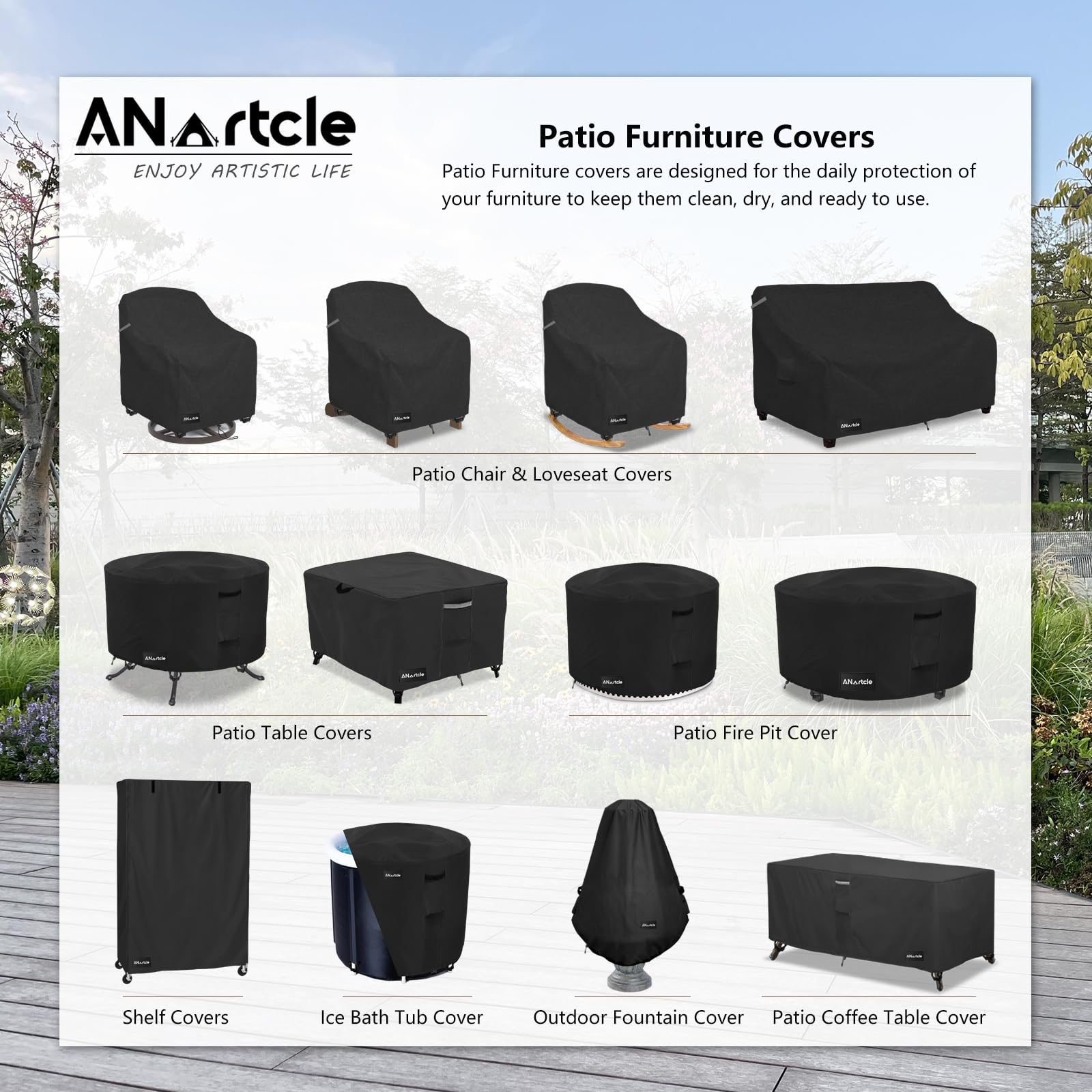 ANartcle heavy-duty fabric shields against rain and snow for year-round use
