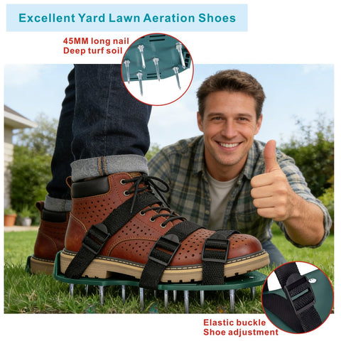Anazous lawn aerator shoes adjustable straps fit sizes 6-12 for versatile use.