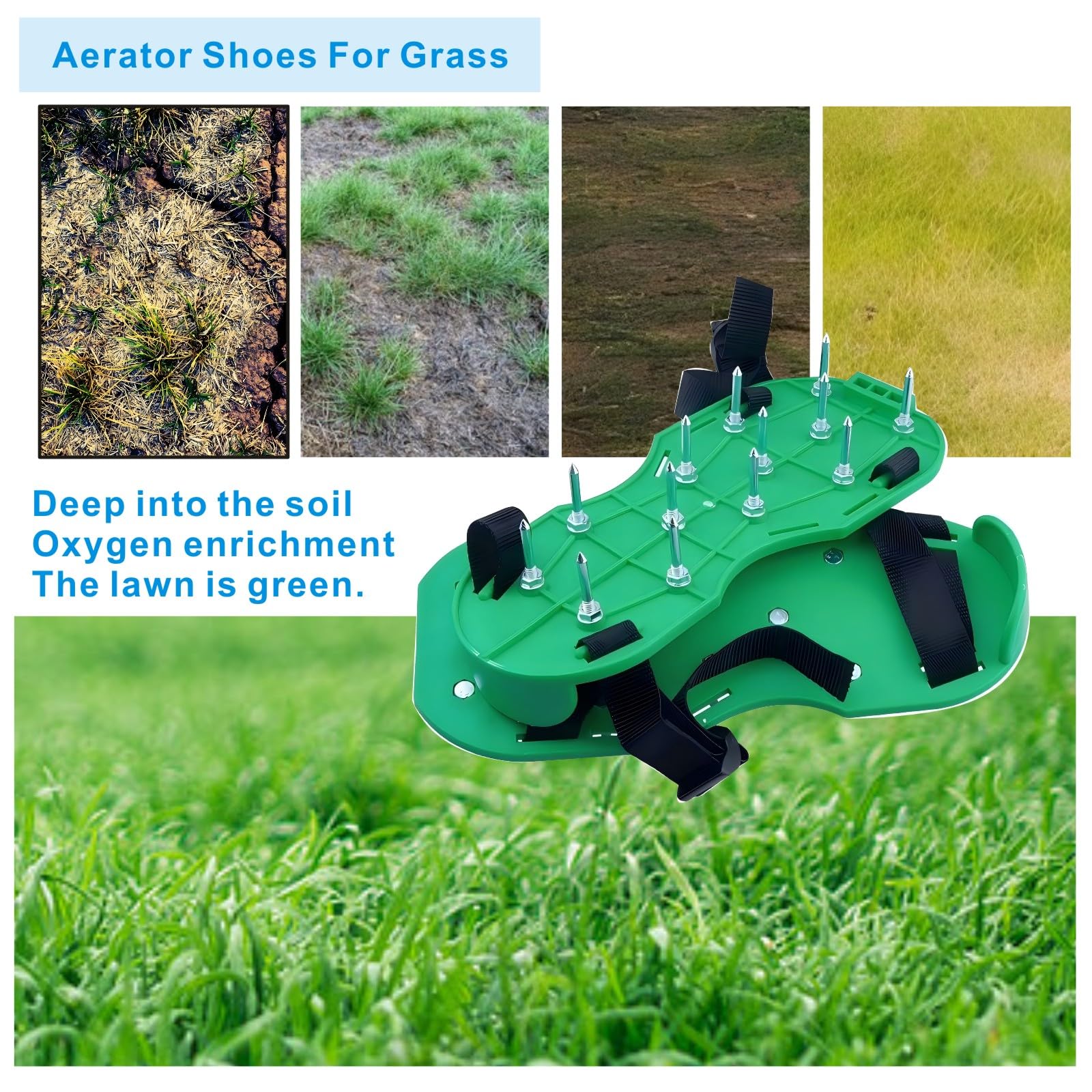 Anazous lawn aerator shoes heat-treated nails for strong penetration through sand and clay.