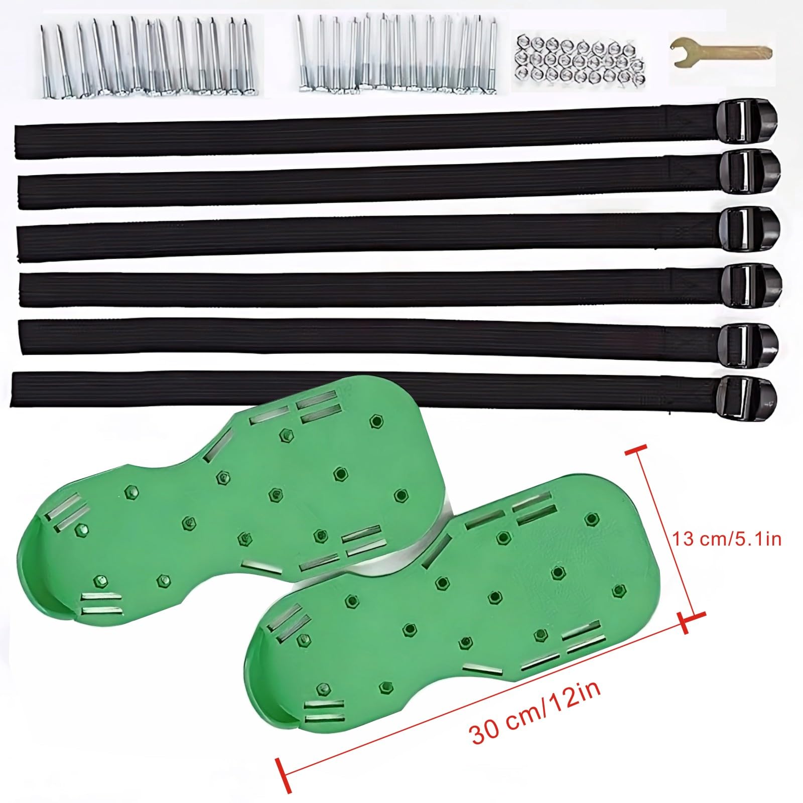 Anazous lawn aerator shoes straps adjusted for secure fit during use.