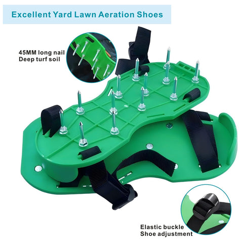 Anazous lawn aerator shoes wearer walking on grass highlights easy on-yard aeration.