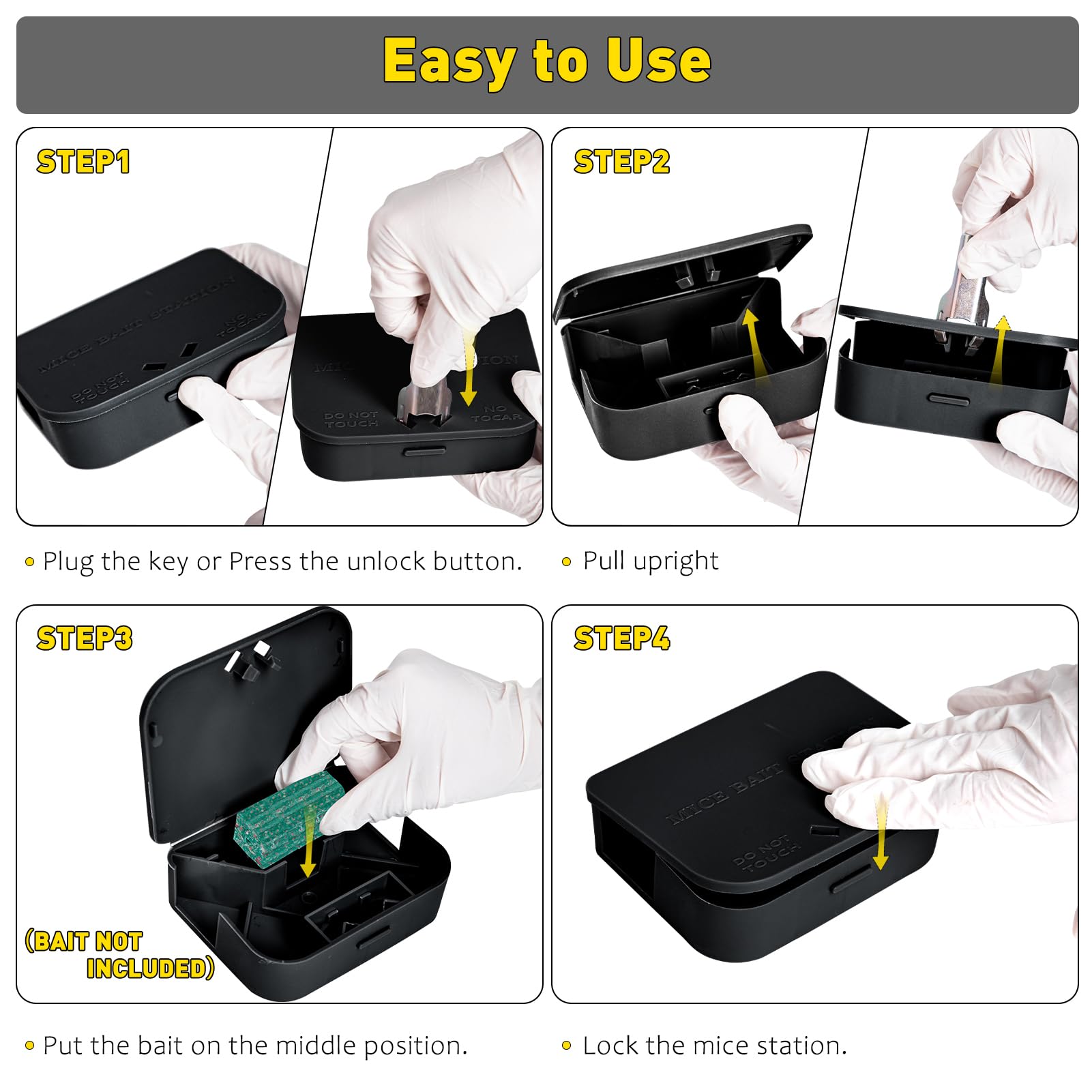 Anblak low-profile square design stores mice safely in tight spots.