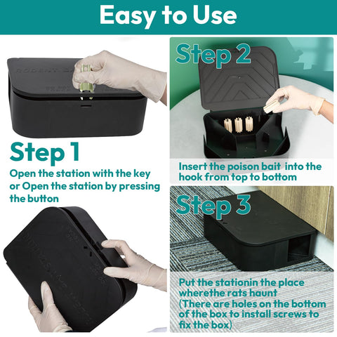 Anblak Rat Station with locking system and key for child and pet safety.