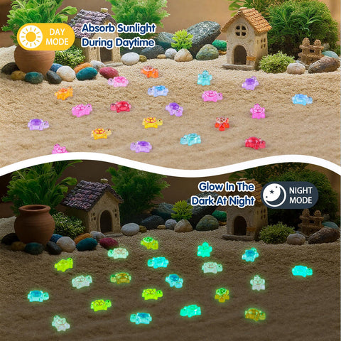 Anboor glow-in-the-dark turtle collection enhances nighttime garden scenes.