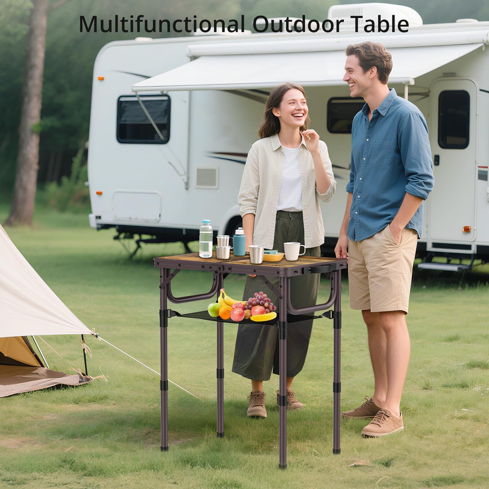 Anbte camping table with 10 inch leg height for ground-level use