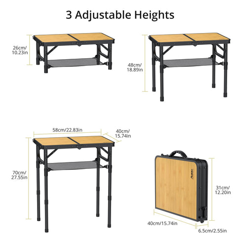 Anbte aluminum-frame camping table provides sturdy, lightweight support.