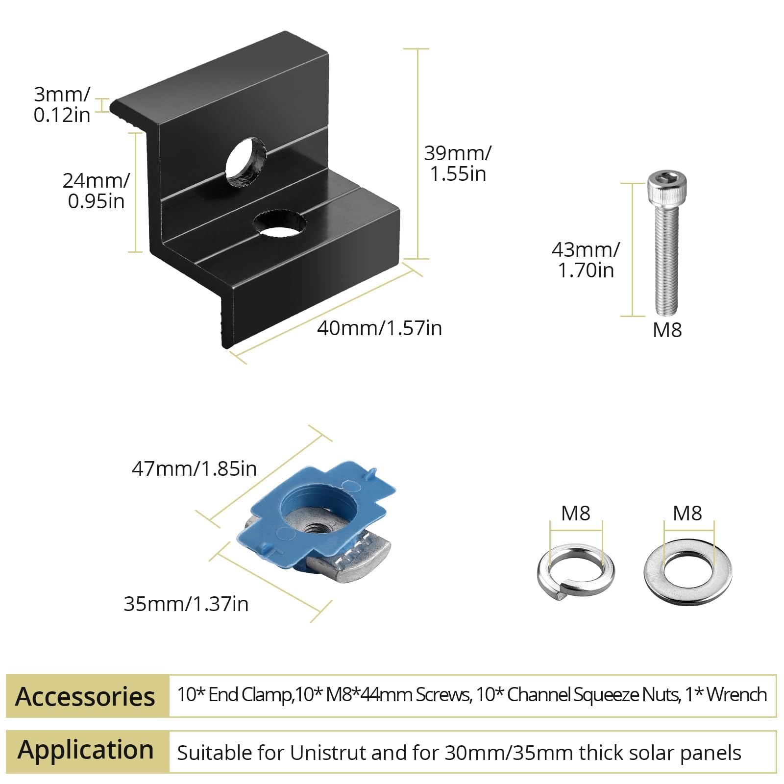 Anbte end clamp 35mm designed for thicker solar panels with solid support.
