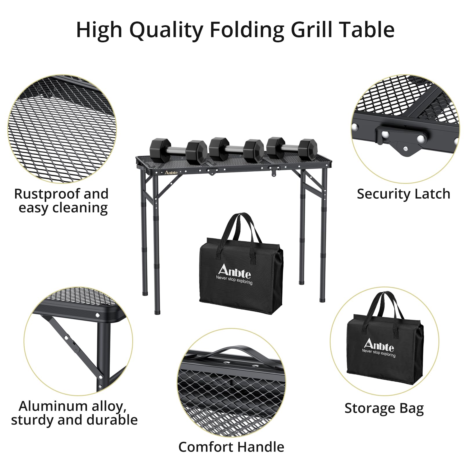 Anbte aluminum frame provides sturdy support during outdoor grilling and meals.