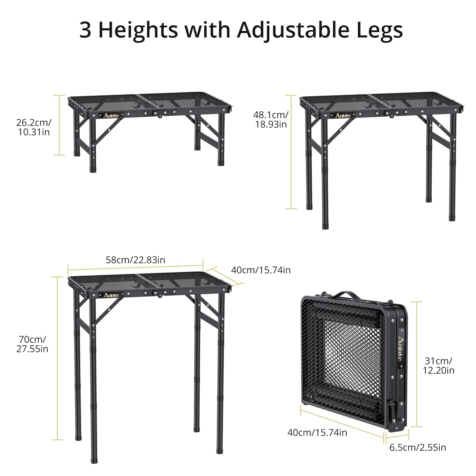 Anbte aluminum frame demonstrates durable construction.