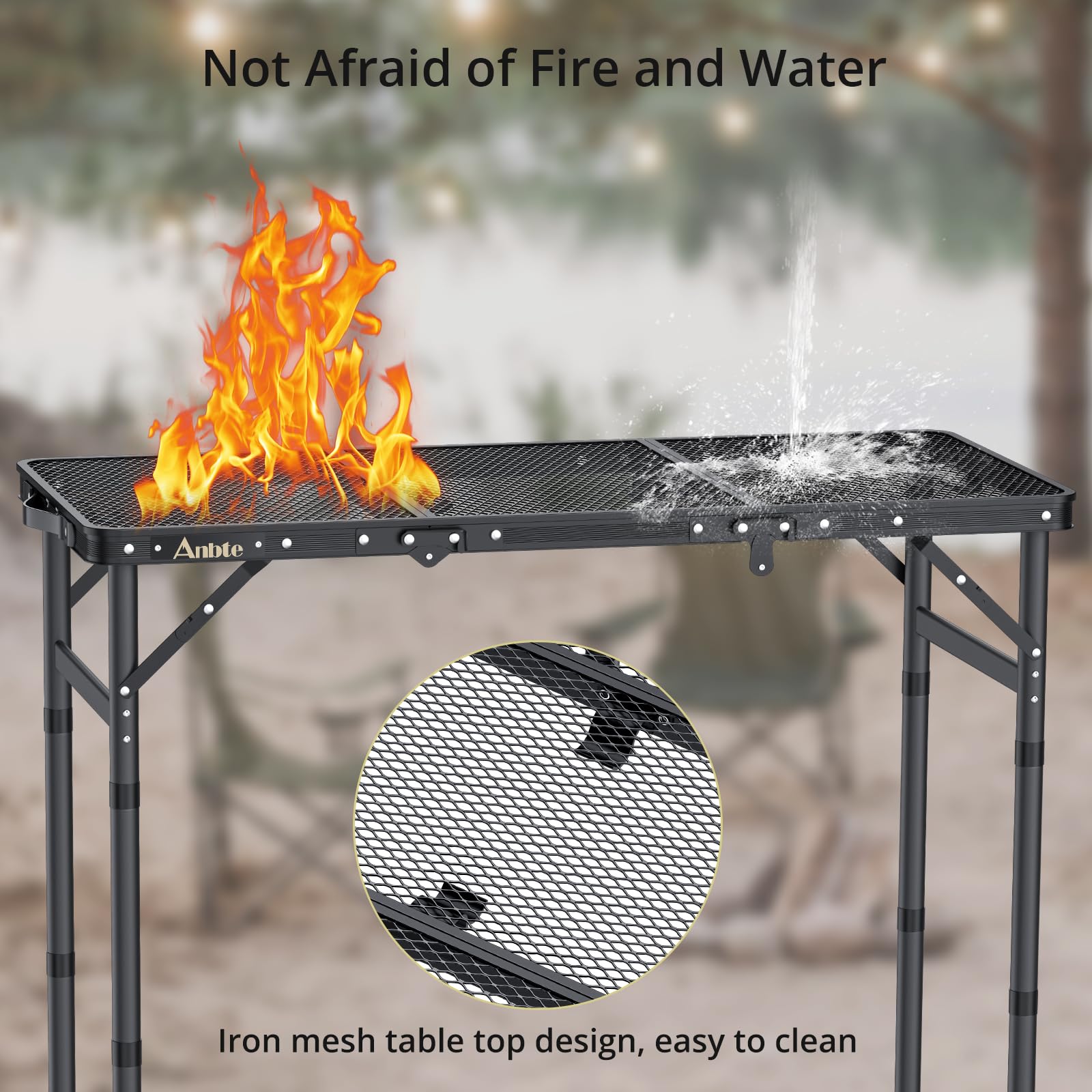 Durable carrying handle on the Anbte table enhances portability for trips.