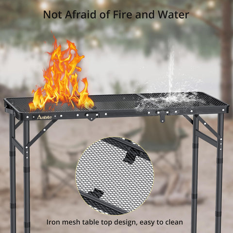 Durable carrying handle on the Anbte table enhances portability for trips.