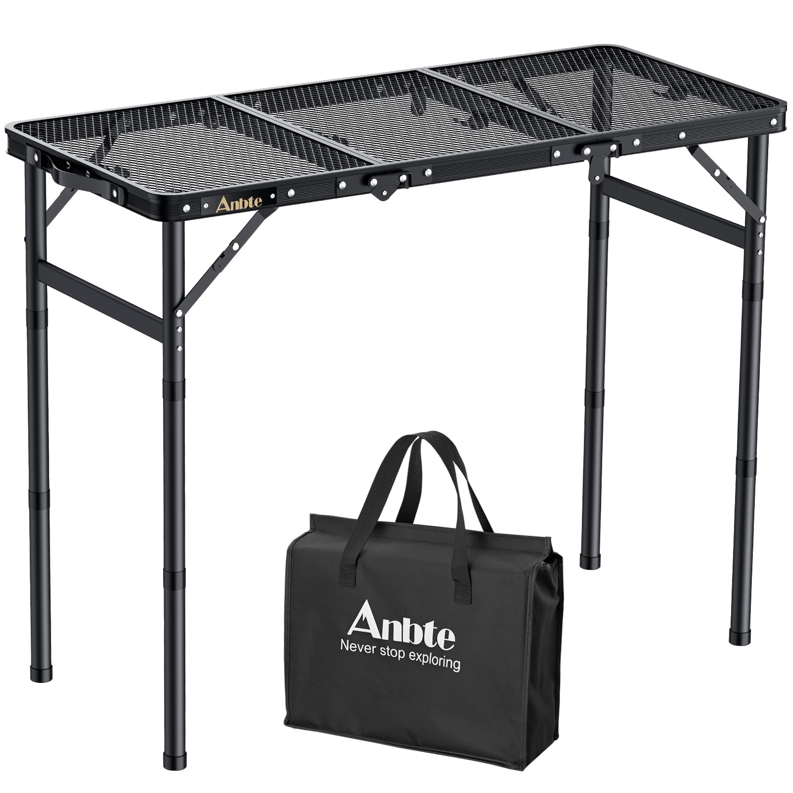Anbte folding grill table with mesh desktop for easy outdoor cooking and cleanup.