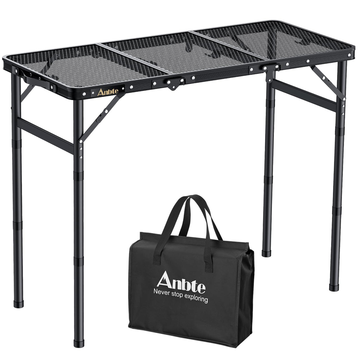 Anbte folding grill table with mesh desktop for easy outdoor cooking and cleanup.