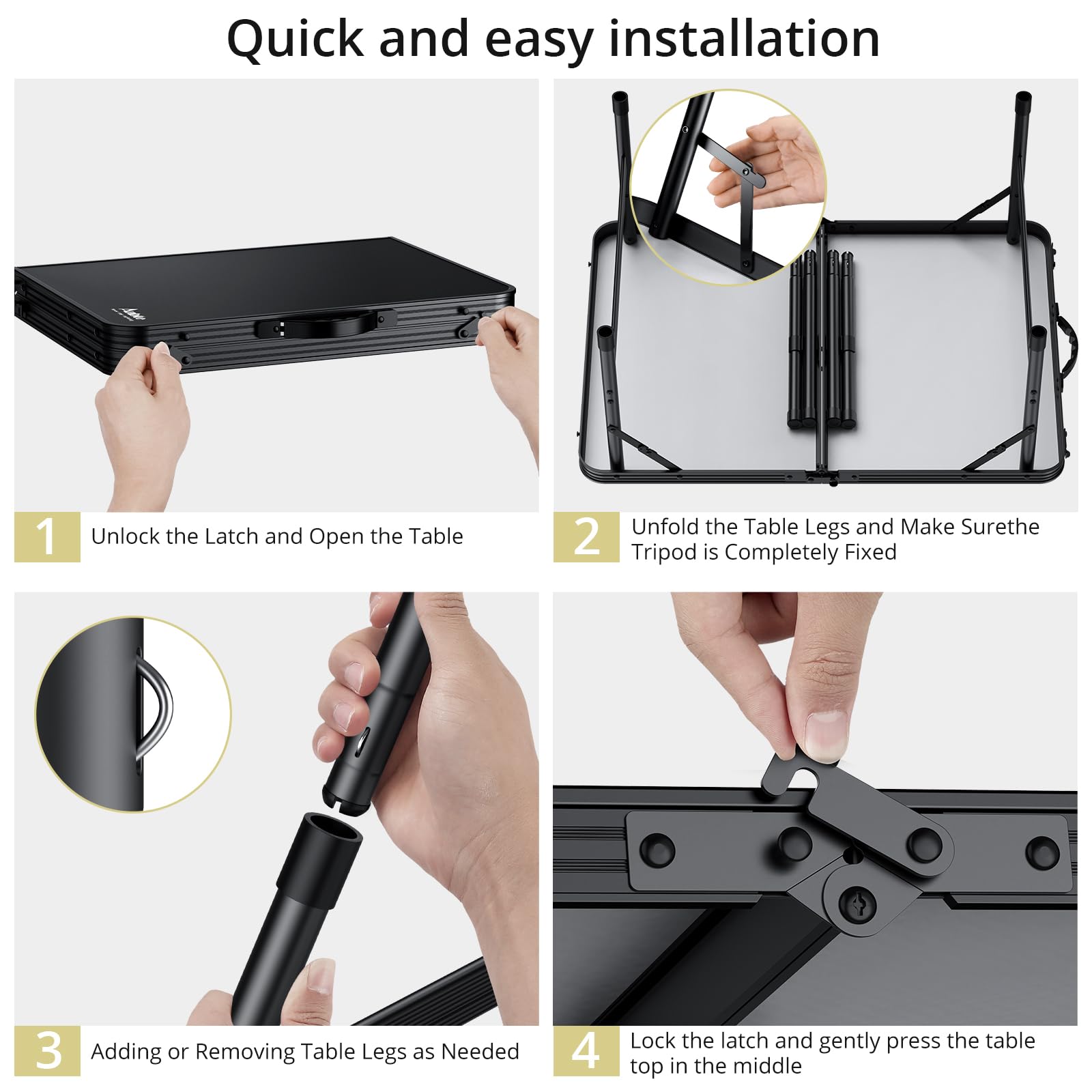 Anbte folding table sturdy setup supports up to 70 lbs.