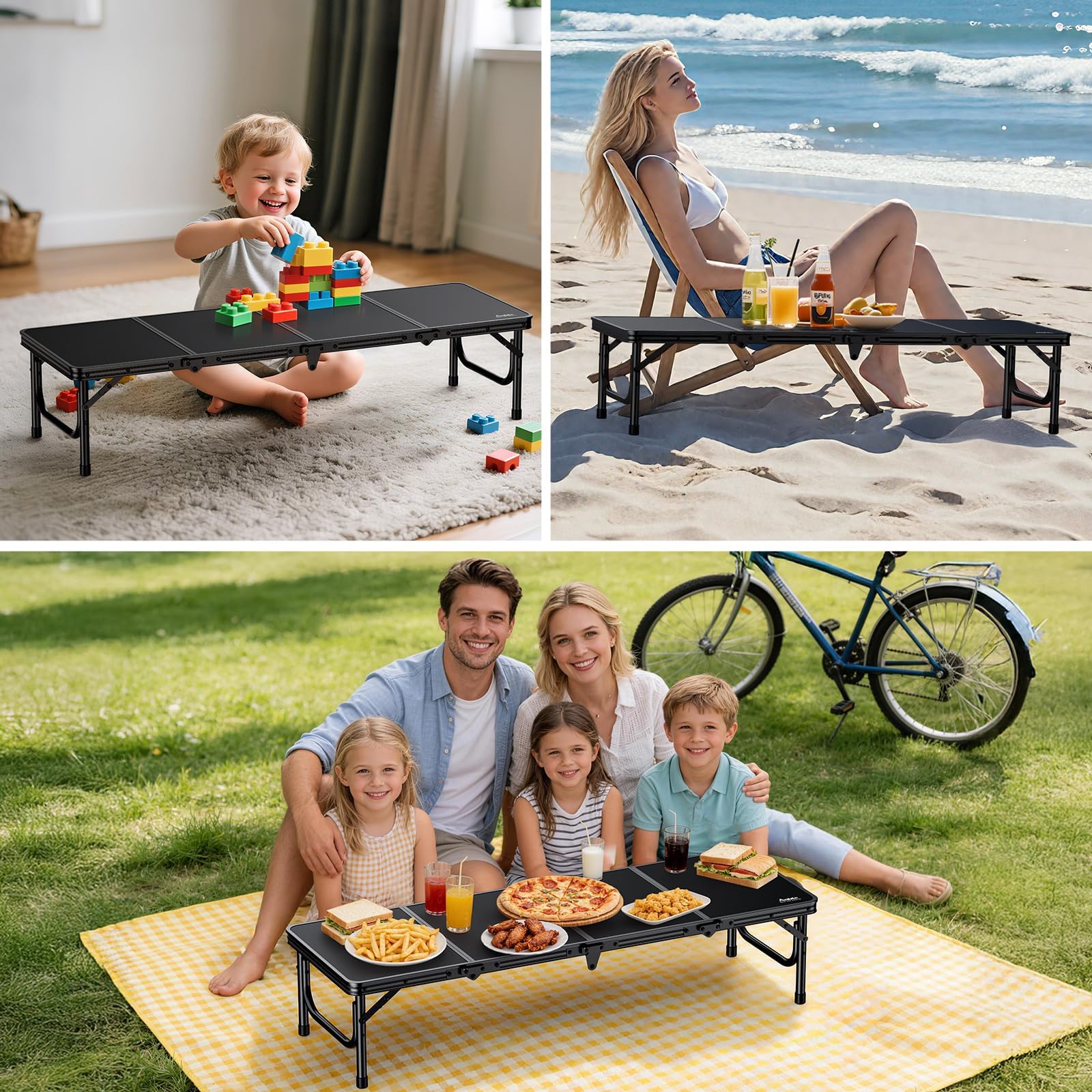 Anbte versatile indoor/outdoor table doubles as a bed desk.