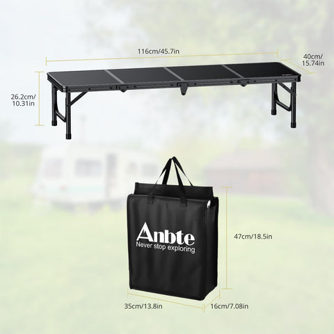 Anbte portable black camping table with handle for easy beach carry.