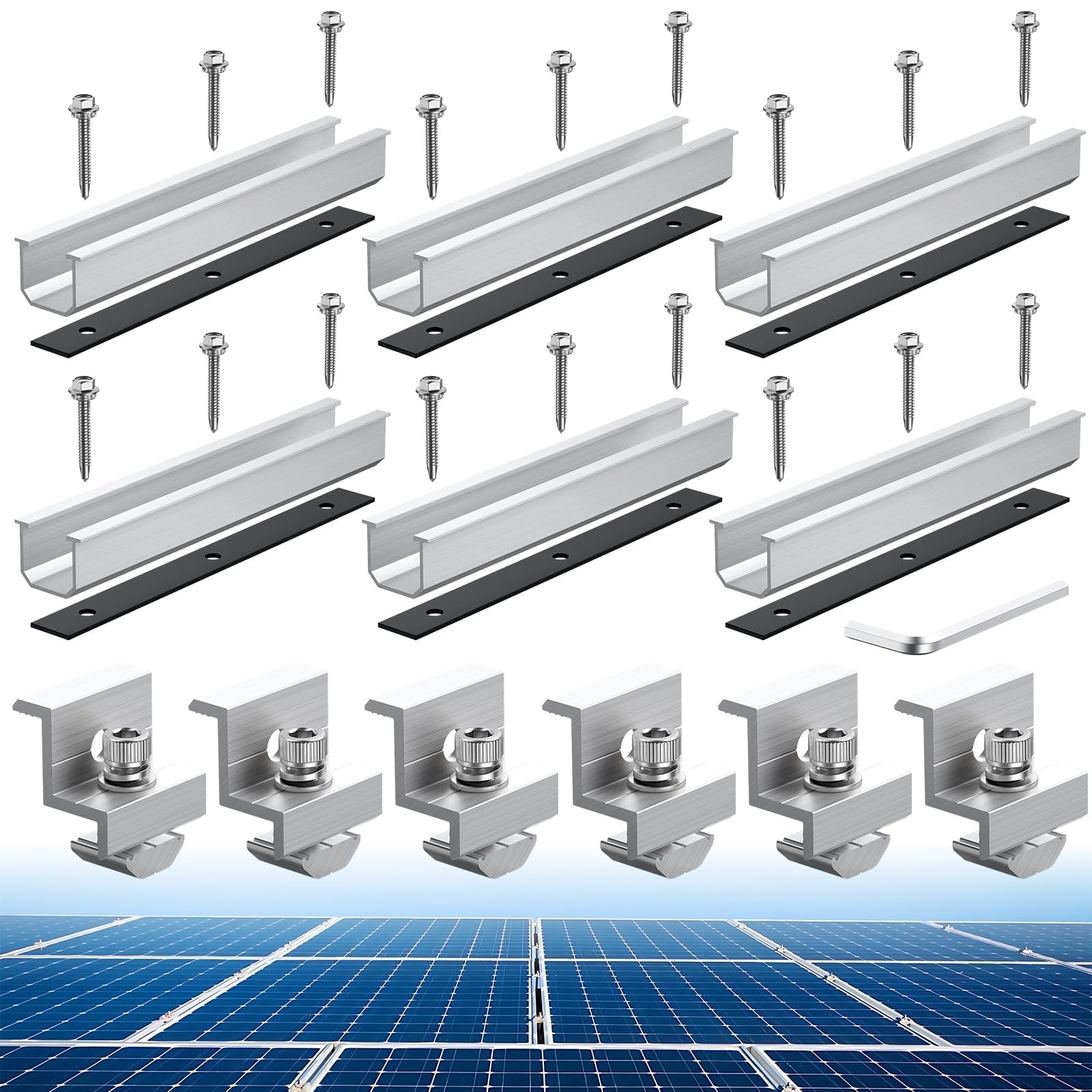 Anbte solar bracket kit 6pcs assembly enables quick, secure roof mounting on metal and tile surfaces.