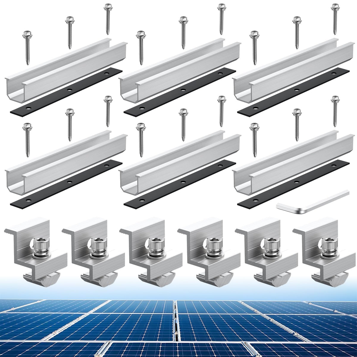Anbte solar bracket kit 6pcs assembly enables quick, secure roof mounting on metal and tile surfaces.