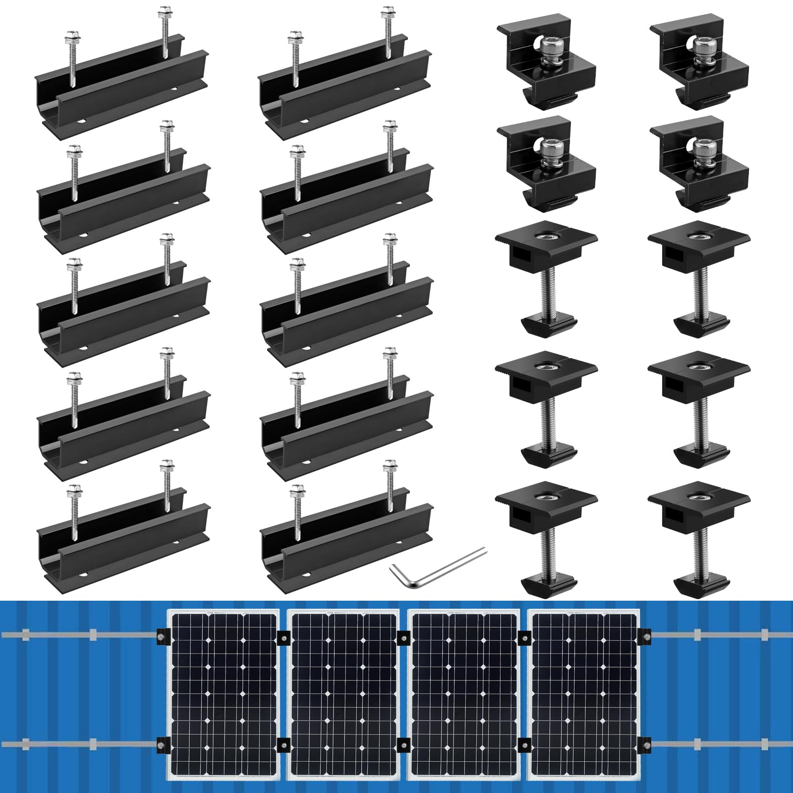 Anbte solar rails secure four-panel mounting on diverse roofs