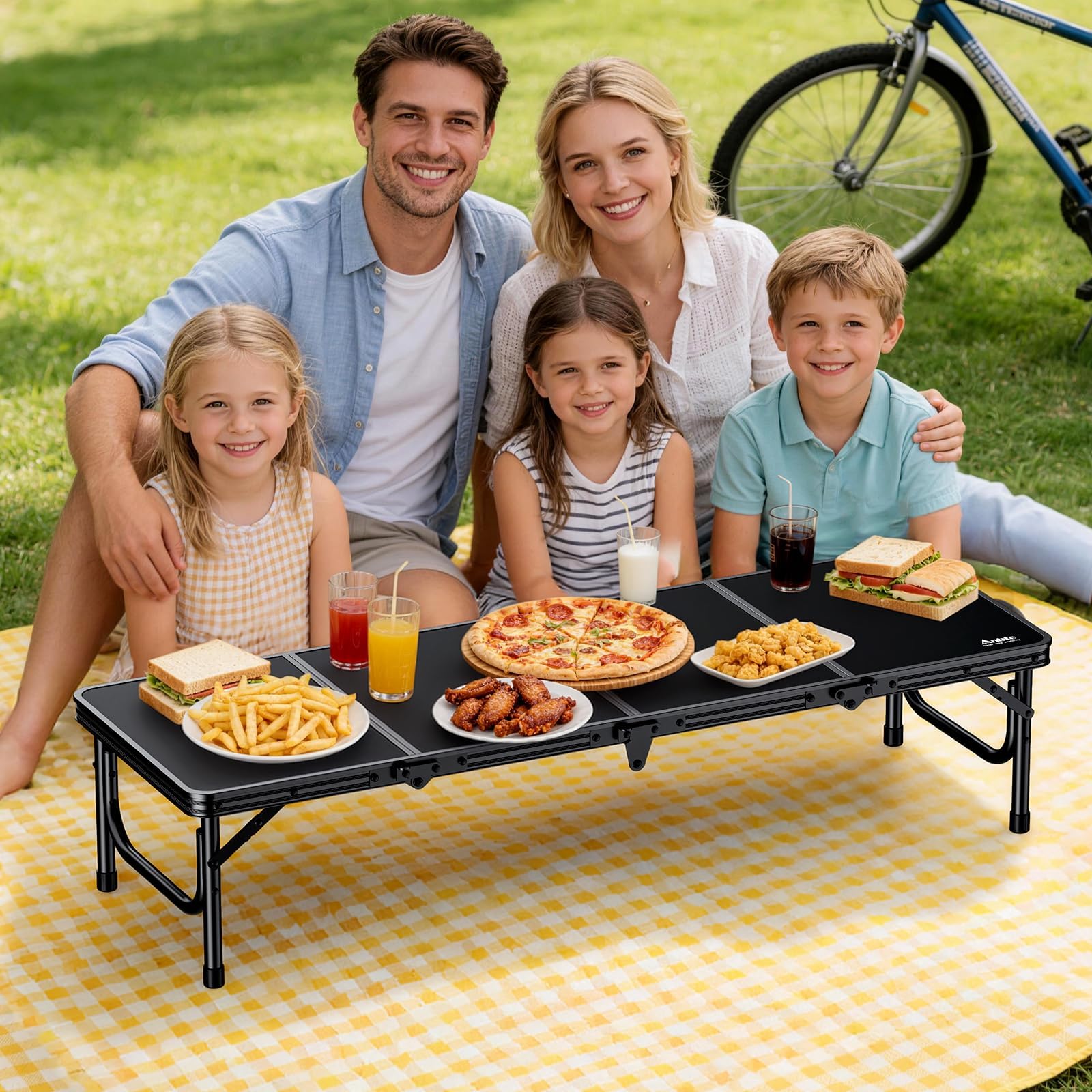 Anbte sturdy aluminum table with thickened legs providing stable support on sand.