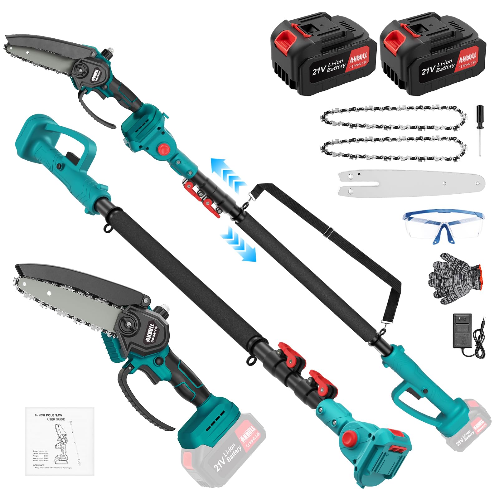 Anbull 2-in-1 cordless pole saw with extension pole for versatile trimming