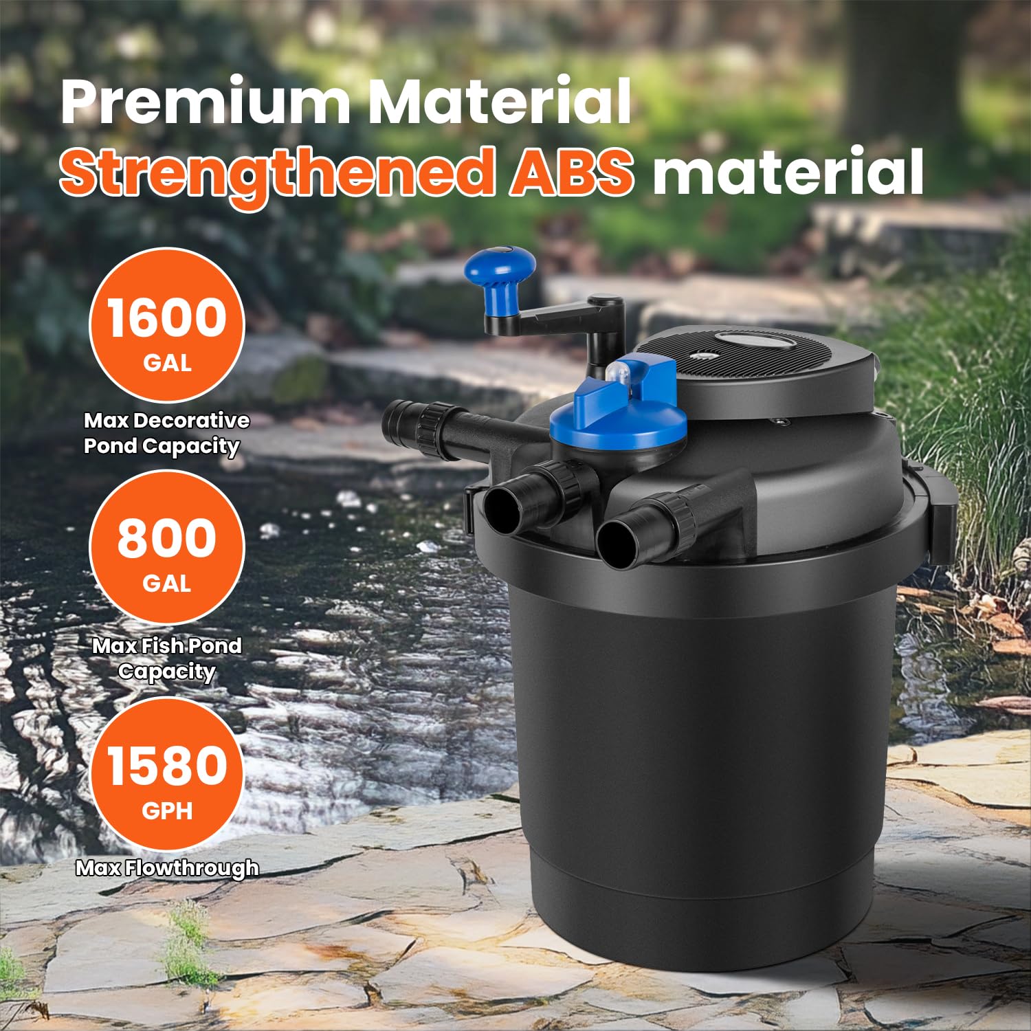 Anbull Bio Pressure Pond Filter top control panel showing easy filter and clean mode switch