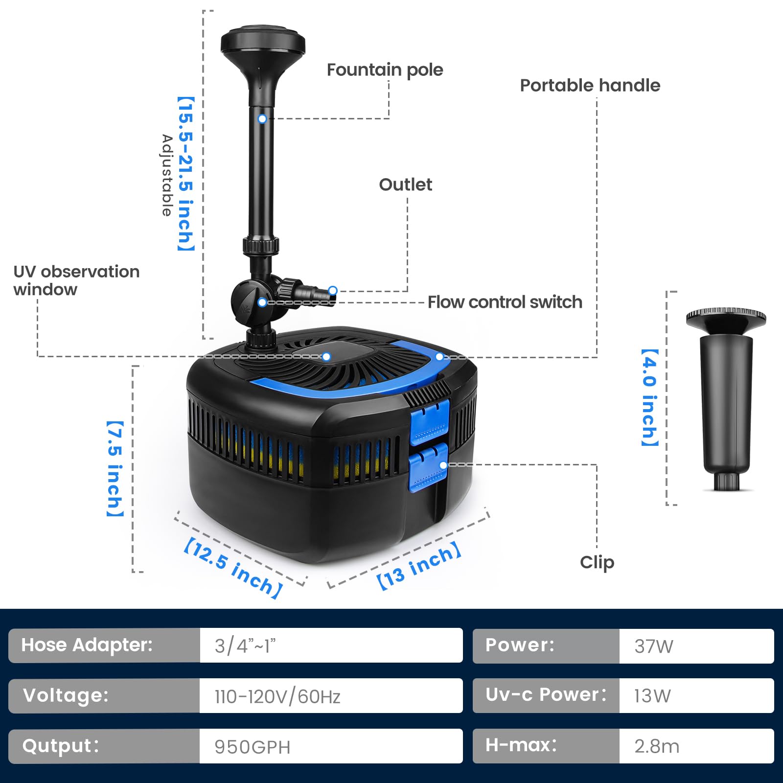 ANBULL safety clip feature on pond filter pump for secure access