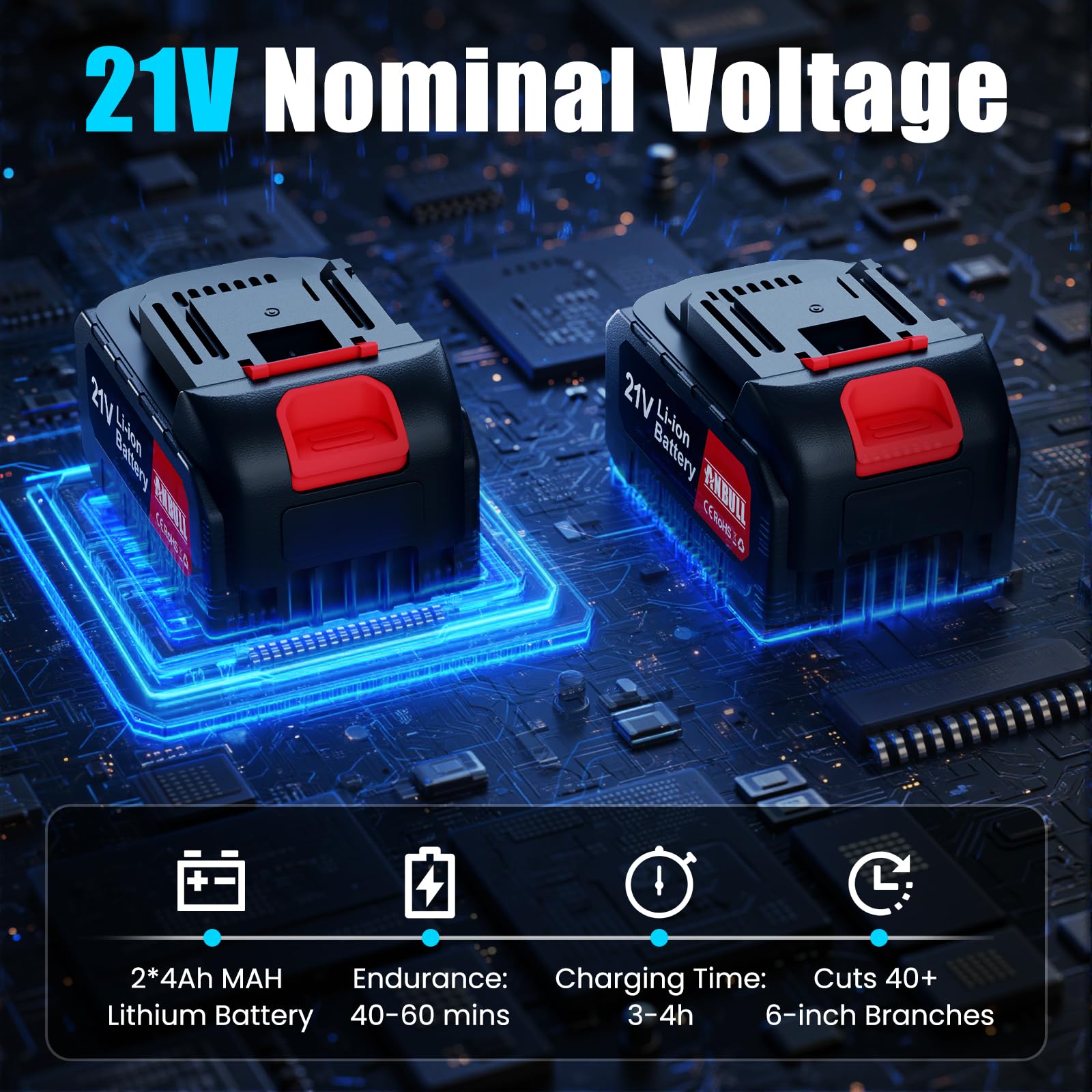 Anbull two 21V 4000mAh batteries provide longer runtime