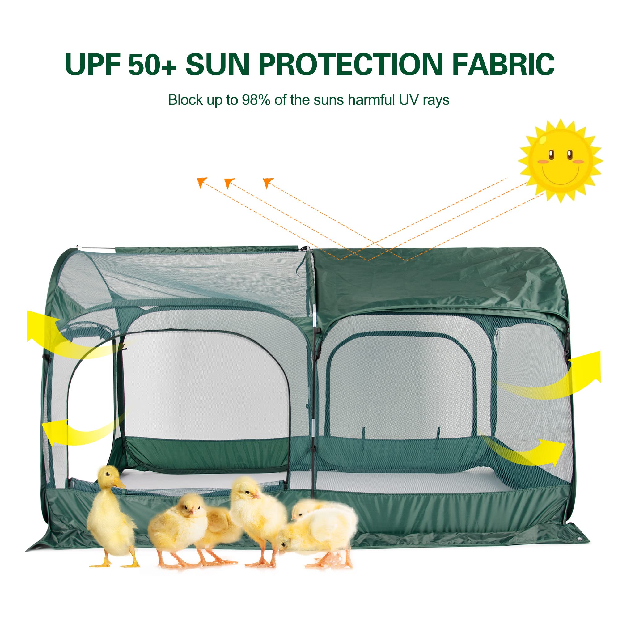 ANC POP portable chicken run showcasing three doors for easy entry.