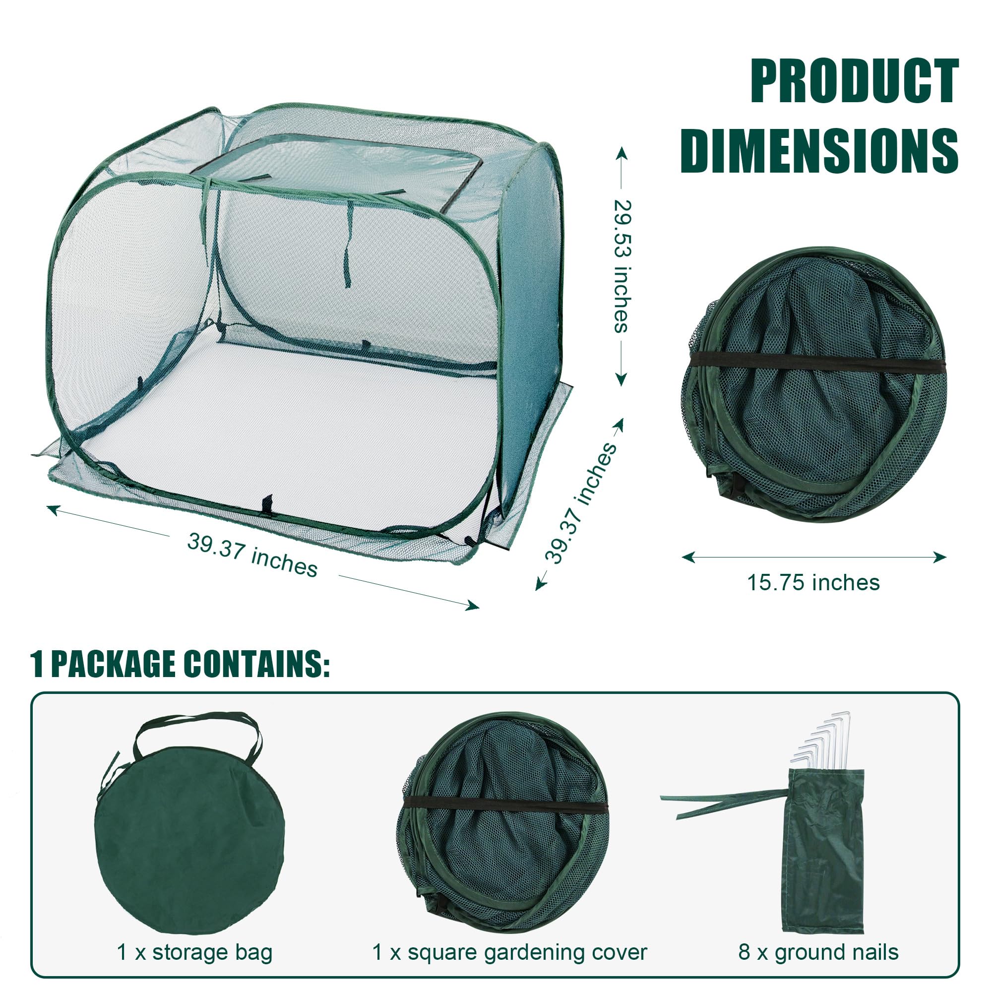 Eight ground spikes fix the cage securely to soil.
