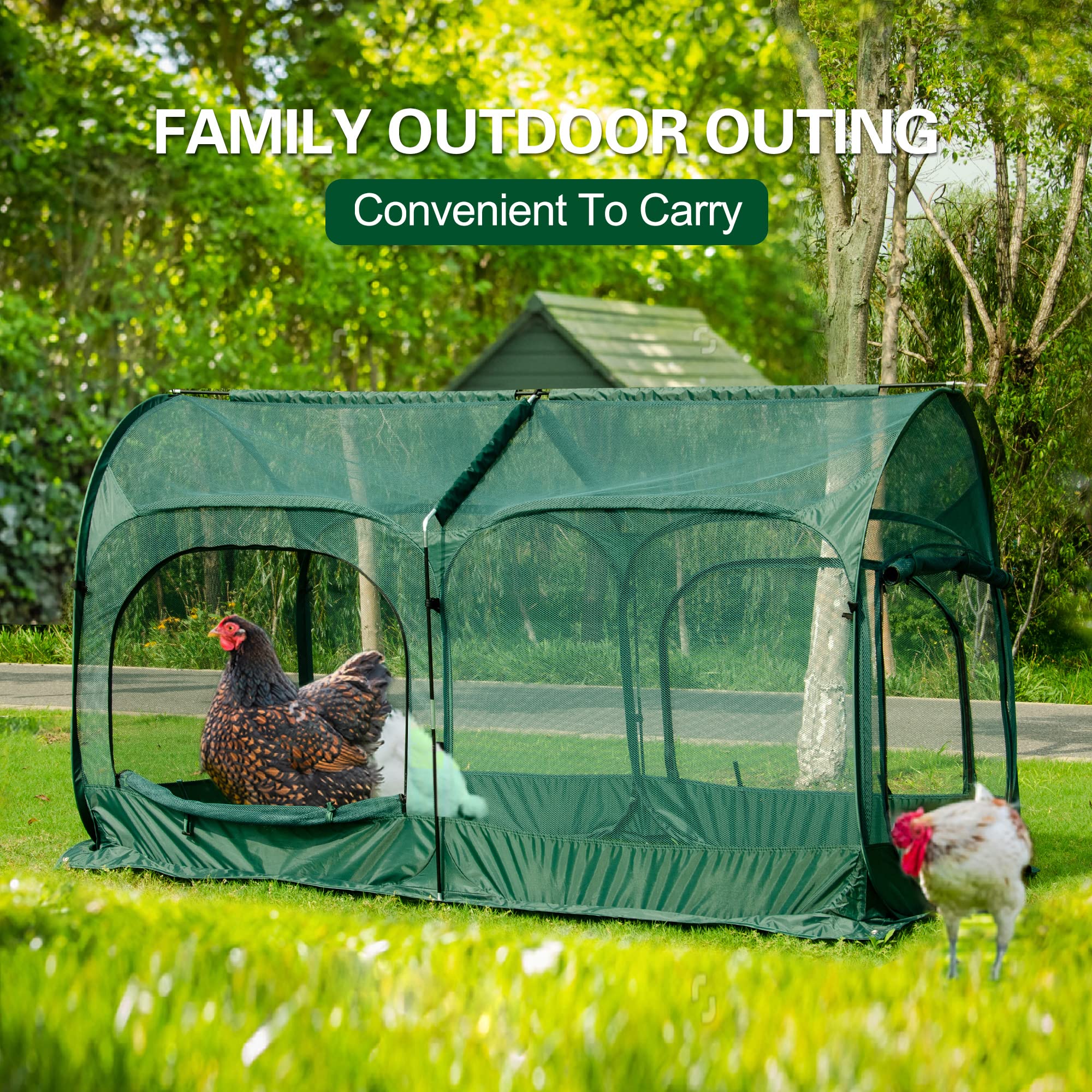 ANC POP portable chicken run size in use: 78.74 x 39.37 x 45.27 inches.