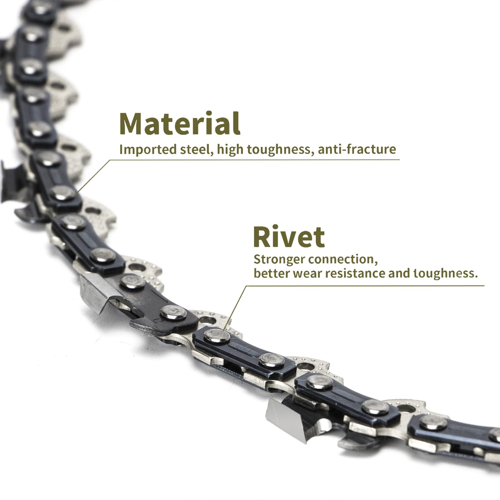 ANCKNE 38-pitch 050-gauge chain ensures strong, precise cuts.