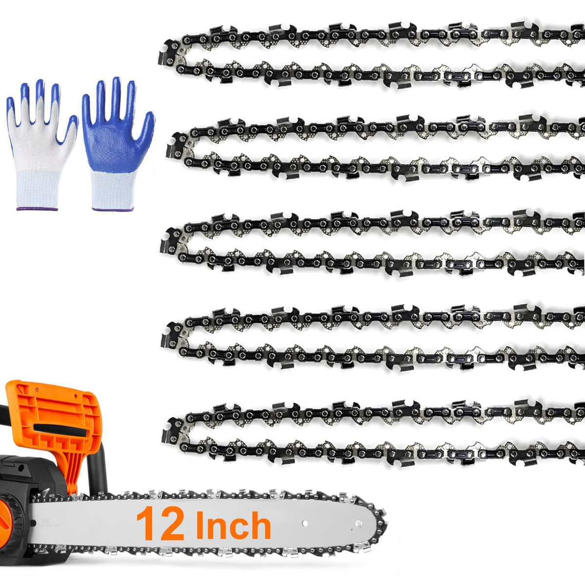 ANCKNE 5-pack 12-inch chain with .043 gauge and 45 drive links for versatile cutting