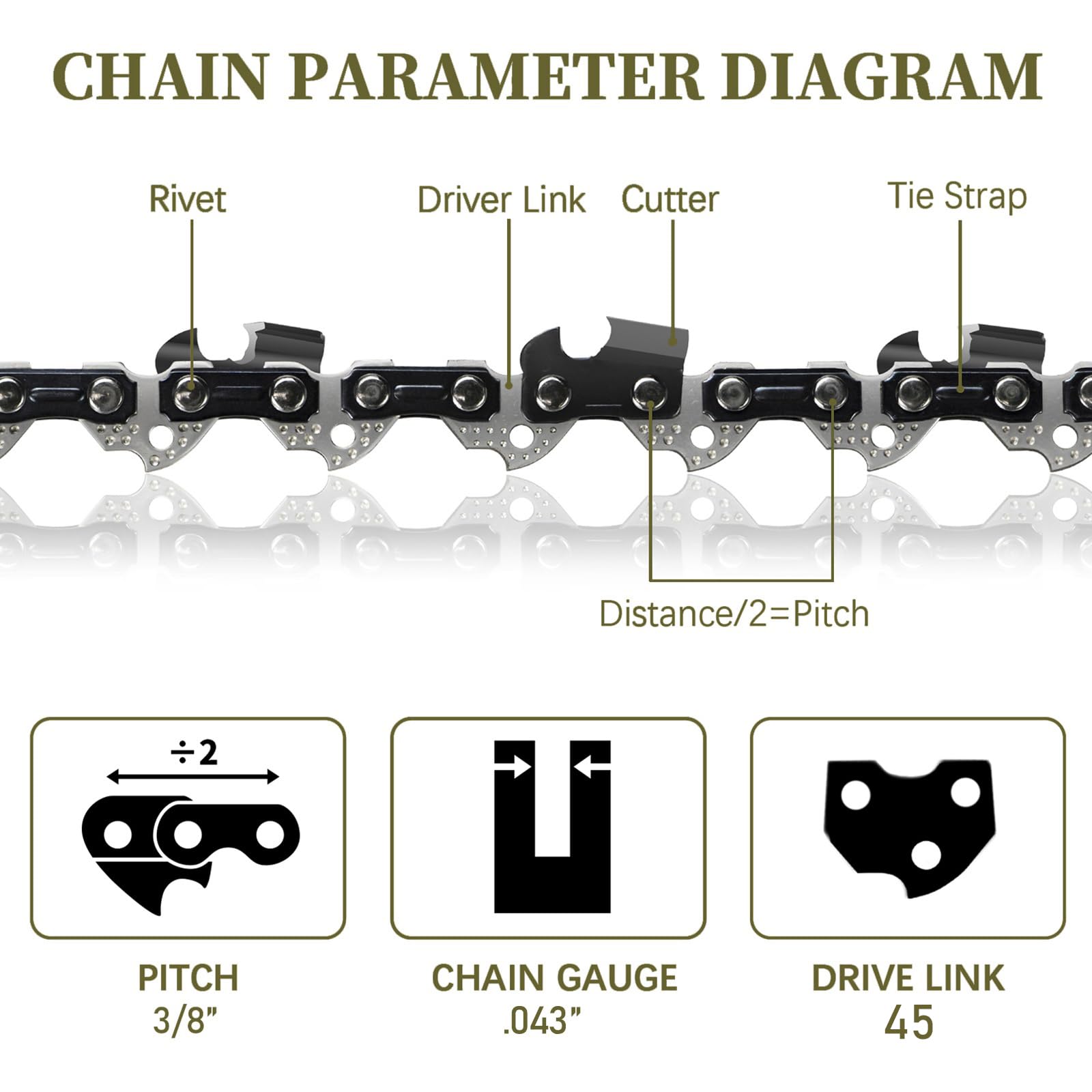 ANCKNE close-up chain shows chrome coating for enhanced durability