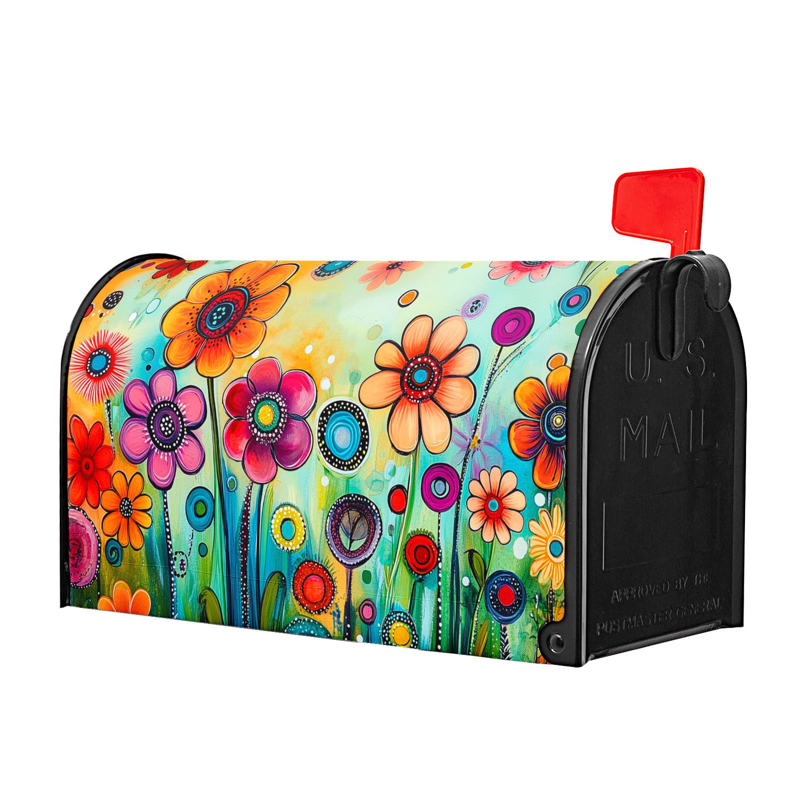 Ancordivo abstract floral mailbox cover attached with magnetic ends for quick installation