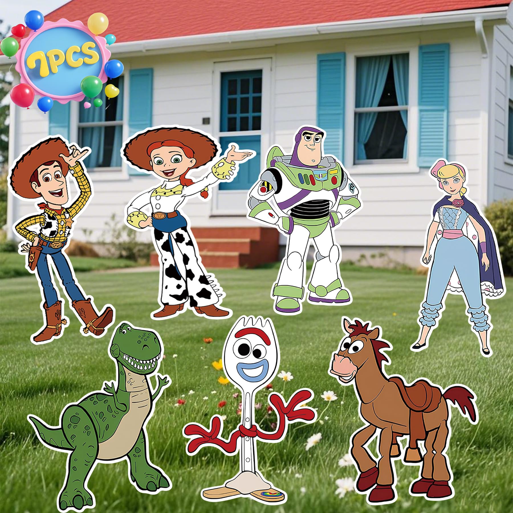 ANCOSJOY toy-inspired yard sign characters brighten outdoor celebrations.