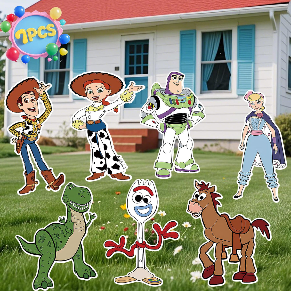 ANCOSJOY toy-inspired yard sign characters brighten outdoor celebrations.