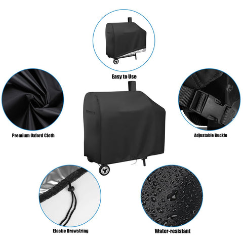Andacar charcoal grill cover showing drawstrings and buckle for windy stability